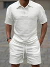 Stylish Short Sleeve Two Pieces Outfits Mens Summer Fashion Plaid Jacquard Lapel Polo Shirt And Shorts Sets Men Two Pieces Suit