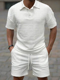 Stylish Short Sleeve Two Pieces Outfits Mens Summer Fashion Plaid Jacquard Lapel Polo Shirt And Shorts Sets Men Two Pieces Suit