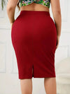 2025 Summer Plus Size Solid Slim Skirt, Casual High Waist Slit Skirt, Women's Plus SizeClothing