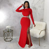 Female Autumn Winter Long Maxi Dress Cutout Waist High Side Split Long Sleeve Dresses Vestidos Sexy Elegant Party Clubwear