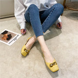 Women Flats Pu Leather Yellow Flat Shoes Solid Color Soft Sole Slip on 2025 Summer Female Fashion Shoes Square Toe Ballet Shoes