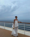 Mozision Elegant Strapless Sexy Maxi Dress For Women Gown With Scarf Off-shoulder Sleeveless Backless Split Beach Long Dress