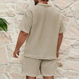 Men's Short Sleeved Sports Set, Casual Fashion, Comfortable, Monochromatic, Collar, 2-Piece Set, Summer, New, 2024