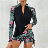 Female Swimsuit With Long Sleeves Swimwear Sports Surfing Tankini Set Beachwear Two-Piece Bathing Suits Pool Women Swimming Suit