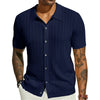 Men's Casual Tops Summer Cool Knitted Men's Shirt Short Sleeve Lapel Solid Color Hollow Breathable Men's Clothing