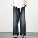Plus Size M-8XL Baggy Jeans Men's Blue Black Streetwear Elastic Waist Y2K Trousers Fashion Straight Leisure Wide Denim Pants