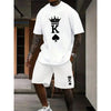 New Men's Short Sleeve Shorts Set Fashion King Printed T-Shirt Shorts 2 Sets of Casual Round Neck Jumper Breathable Sportswear