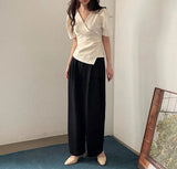 Women Blouse 2025 Spring Summer Solid Tucked V Neck Slim Blouse Elegant Short Sleeve Asymmetrical Top For Women Hot Sale
