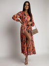 Women's Clothing New Sexy Fashion Casual Commuting Beach Vacation Style Versatile Street Style V-neck Print with Belt Dress