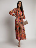 Women's Clothing New Sexy Fashion Casual Commuting Beach Vacation Style Versatile Street Style V-neck Print with Belt Dress