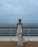 Mozision Elegant Strapless Sexy Maxi Dress For Women Gown With Scarf Off-shoulder Sleeveless Backless Split Beach Long Dress