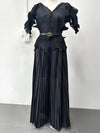 Plus Size 2 Piece Sets Woman Outfit Luxury Elegant Pleated Tops And Skirts For Women Casual Clothing Female African Prom Party