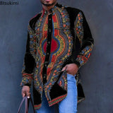 African Men's Clothing Ethnic Print Plus Size Tops Wedding Wear Classic Men's Long Sleeve Shirts Traditional Casual Shirts Male