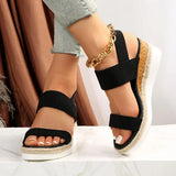 Women's Shoes 2025 Hot Sale Elastic Band Women's Sandals Summer Open Toe Solid Color Wedge Beach Shoes Ladies Platform Sandals