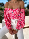 Elegant Floral Blouses For Women Sexy Backless Off Shoulder Crop Top Youth White Blouse Fashion Summer Women Clothing 2024