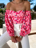 Elegant Floral Blouses For Women Sexy Backless Off Shoulder Crop Top Youth White Blouse Fashion Summer Women Clothing 2024