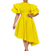Elegant Party Dresses for Woman 2024 New O Neck Ruffles Sleeve High Waisted Asymmetric Mid Calf Luxury Birthday Dinner Vestidos