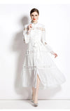 Plus Size Dresses Women's Clothing Summer Dress 2025 Elegant Lace Patchwork Hollow Out White Wedding Guest Beach Sundress