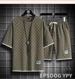 2025 Summer New Fashion Trend Men's Casual Relaxed Comfortable High Quality Plus-Size Two-Piece Sets M-5XL Checkered Sports Suit