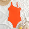 Plus Size Swimsuits Women One Shoulder Slim Swimwear For Women Mesh Solid Black Red Blue Push Up Padded Bathing Suits M-3xl 4xl