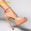 Peep Toe Platform Buckle Strap Red Sandals Pointed Toe Thin Heel Slingback Sexy Women Runway Show Shoes Spicy Girl Party Trend