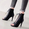 Lace-Up Sandals Heels 9CM Women's Shoes Summer 2024 Trend Black Sexy Peep Toe Boots Fashion Cloth Stilettos Jazz Dance Female