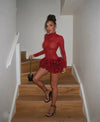 Women Sexy Red 3D Flowers Dress Sets Y2K Fishbone Bandage Adjustable Tube Top Flower Mini Skirt Suit High Street Women Outfits