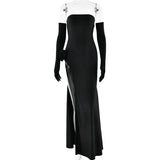 Mozision Strapless Backless Sexy Maxi Dress For Women Fashion Off-shoulder Sleeveless Floral High Split Evening Party Long Dress