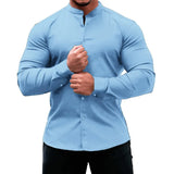 Men's  Casual Shirt Slim Fit Micro-elastic Long Sleeve Comfortable Versatile Stand Collar Tops Camisas  Men Dress Shirt