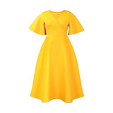 Dress Women Sexy Dresses White Round Neck Flare Sleeve Party Sheath Pleated High Waist Work Elegant Bodycon Mid Length Vestidos