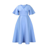 Dress Women Sexy Dresses White Round Neck Flare Sleeve Party Sheath Pleated High Waist Work Elegant Bodycon Mid Length Vestidos