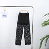 Plus Size Women's Stretch Denim Jeans With Cut-Out Lace Splicing Summer New High Waist Wide Pants Elegant Female Chic Trousers