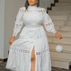 Plus Size Dresses Women's Clothing Summer Dress 2025 Elegant Lace Patchwork Hollow Out White Wedding Guest Beach Sundress