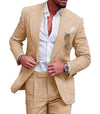 Mens Linen Suits for Beach Slim Fit 2 Piece Wedding Tuxedo for Men Attire Casual Summer Groomsmen Suit Holiday Party Marriage On