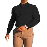 Men's  Casual Shirt Slim Fit Micro-elastic Long Sleeve Comfortable Versatile Stand Collar Tops Camisas  Men Dress Shirt
