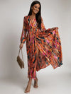 Women's Clothing New Sexy Fashion Casual Commuting Beach Vacation Style Versatile Street Style V-neck Print with Belt Dress
