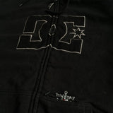 Harajuku Men Zip Hoodie Sweatshirt Black Hooded Jacket with Front Logo Pockets Trendy Hip Hop Embroidered Sweatshirt Streetwear