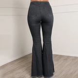 Women's casual jeans, fashionable studded Button flared y2k jeans