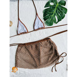 S - XL Mesh Fishnet Skirt Halter Bikini Female Swimsuit Women Swimwear Three-pieces Bikini set Bather Bathing Suit Swim V4889