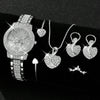 Women's Quartz Watch Gold Luxury Women Ring Necklace Earring Rhinestone Fashion Wristwatch Casual Ladies Watches Jewelry Set ﻿