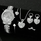 Women's Quartz Watch Gold Luxury Women Ring Necklace Earring Rhinestone Fashion Wristwatch Casual Ladies Watches Jewelry Set ﻿