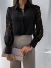 Women's Blouse White blank Elegant V-neck Lace Sleeve Cut-out Patchwork Office Commuter Black Shirt  For Female  S-XXL