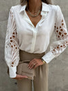 Women's Blouse White blank Elegant V-neck Lace Sleeve Cut-out Patchwork Office Commuter Black Shirt  For Female  S-XXL
