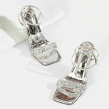Eilyken Street Style Crystal Diamond Square Toe Womens Sandals Fashion Buckle Strap Strange Heels Summer Shoes