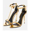Metal Decor Heeld Sandals Pointed Toe Gold Heels Chain Ankle Buckle Strap Women luxury Designer Shoes Summer Handmade Tacones