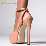 Peep Toe Platform Buckle Strap Red Sandals Pointed Toe Thin Heel Slingback Sexy Women Runway Show Shoes Spicy Girl Party Trend