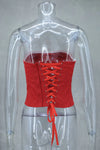 Women Sexy Red 3D Flowers Dress Sets Y2K Fishbone Bandage Adjustable Tube Top Flower Mini Skirt Suit High Street Women Outfits