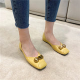 Women Flats Pu Leather Yellow Flat Shoes Solid Color Soft Sole Slip on 2025 Summer Female Fashion Shoes Square Toe Ballet Shoes