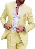 Mens Linen Suits for Beach Slim Fit 2 Piece Wedding Tuxedo for Men Attire Casual Summer Groomsmen Suit Holiday Party Marriage On