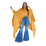 SOMO Plus Size Women Clothes Pleated Long Cape Shirt Bat Full Sleeve Irregularity Blouse Top One Size Loose Dropshipping 2023